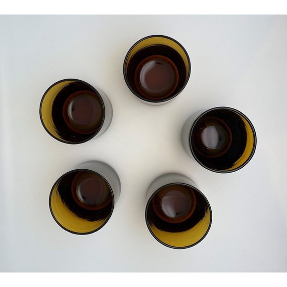 Hand Blown Pitcher With 5 Glasses Cocktails Mid Century Amber Brown Ombre - Picture 6 of 10